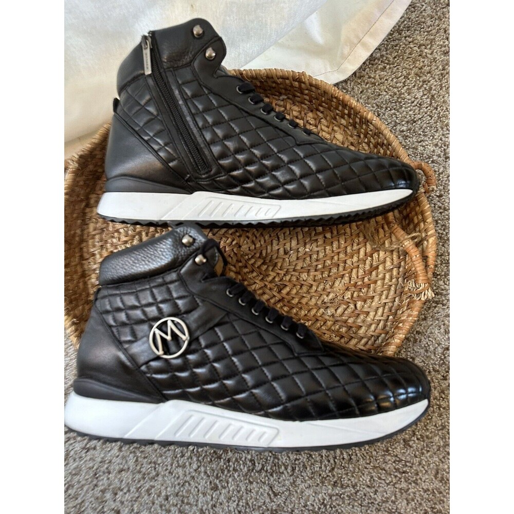 Mezlan Sneaker Shoe Black Quilted Napa High Tops Calfskin Size 13 Men’s